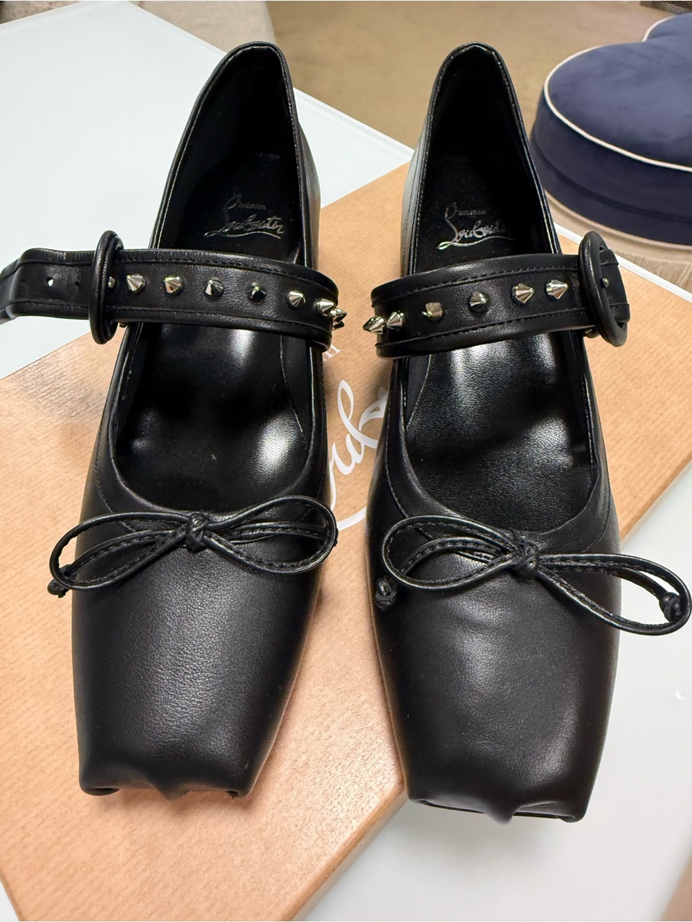 Christian Louboutin Mamastrapita Spike Leather Mary Jane Flats - New With Box